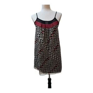 BCBG Next Generation Black White Geo Print Spaghetti Strap Shift Dress Size XXS